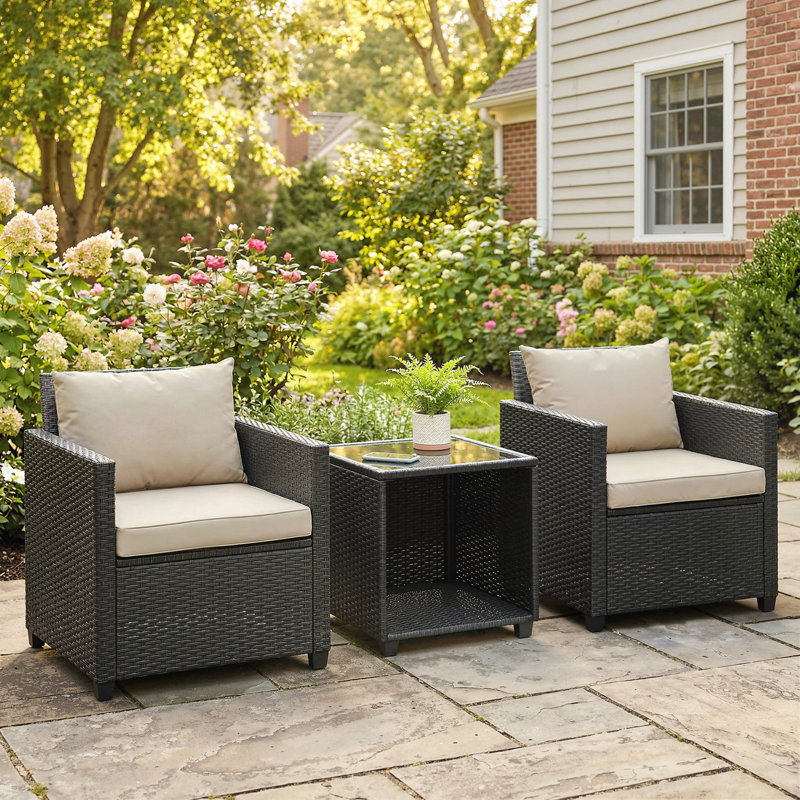Ensemble de salon de jardin 2 places, style bistro, beige