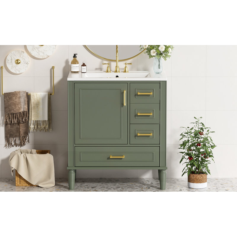 Meuble-lavabo 30 po avec lavabo en céramique, Vert olive