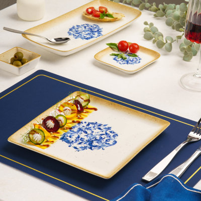 Cruise-Amalfi Premium Porcelain Juliet Square Platter With Foot, Amalfi | Microwave & Dishwasher Safe