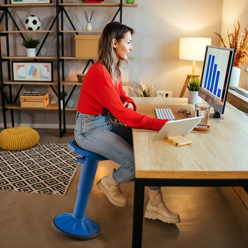 Manahil Adjustable Height Ergonomic Active Stool with, Blue
