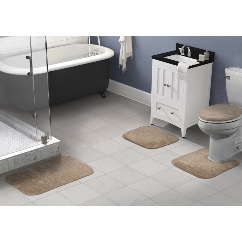 Ensemble de tapis de salle de bain lavables en nylon 4 pièces Cambridge Taupe, Tanné