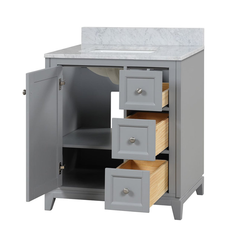 Atwell 29.13'' Single Bathroom Vanity with Carrara Marble Top, Gray