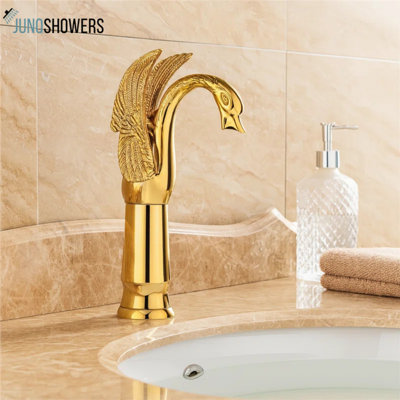 Stylish Gold Finish Single Lever Deck-Mounted Bathroom Sink Faucet Mixer