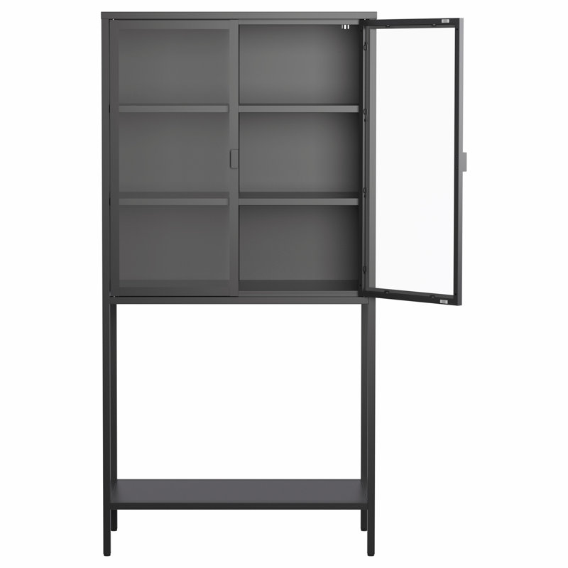 Grande armoire de rangement en métal, buffet avec portes en verre et 2 tablettes réglables, parfait pour un décor moderne et élégant