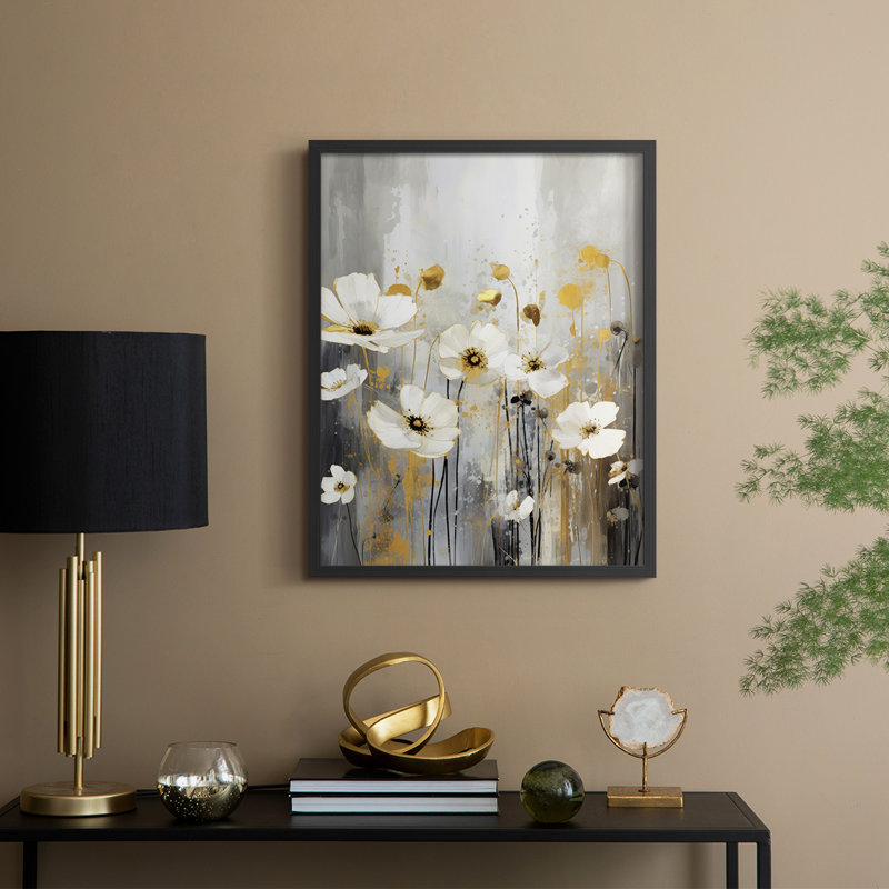 Série FLORAL CDIV - reproduction encadrée de qualité supérieure - prête à être accrochée - aucun clou requis, Noir