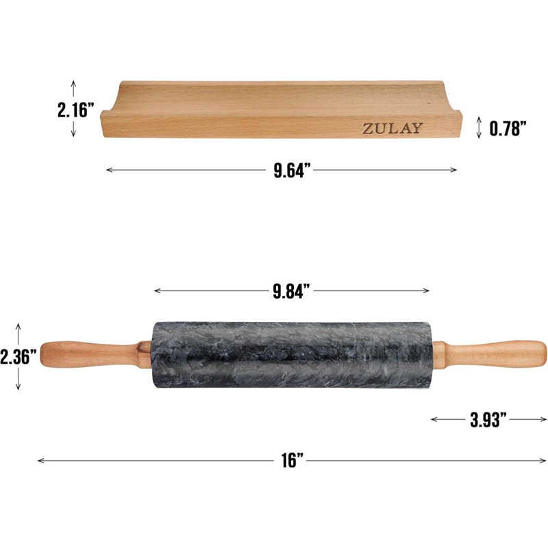 Zulay Kitchen Marble Rolling Pin With Stand - Long Rolling Pin Marble With Beechwood Handle