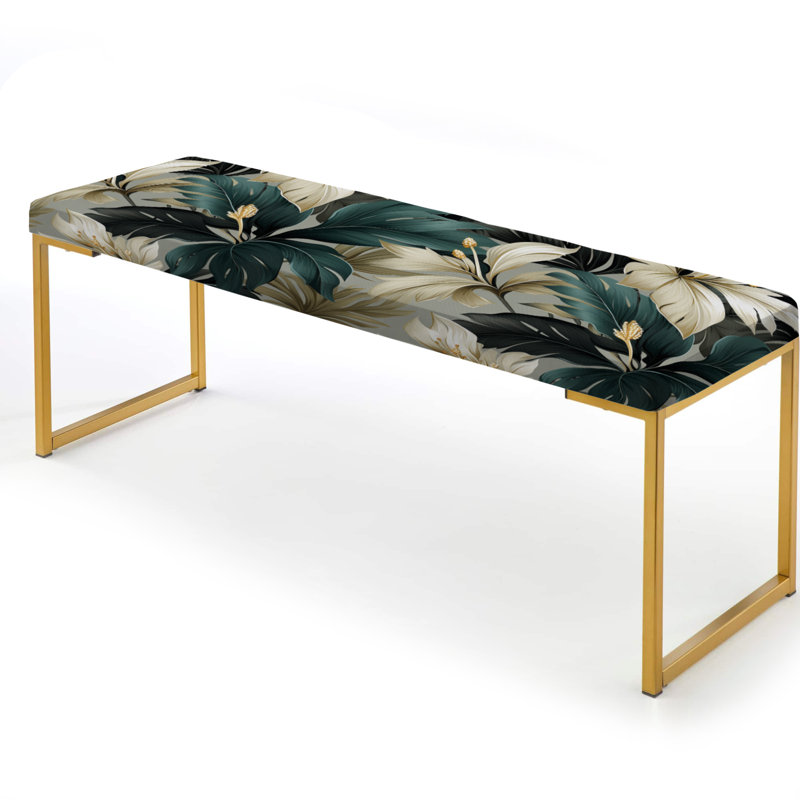 Monochrome Tropics Tropical Pattern V - Tropical Upholstered Gold Bench