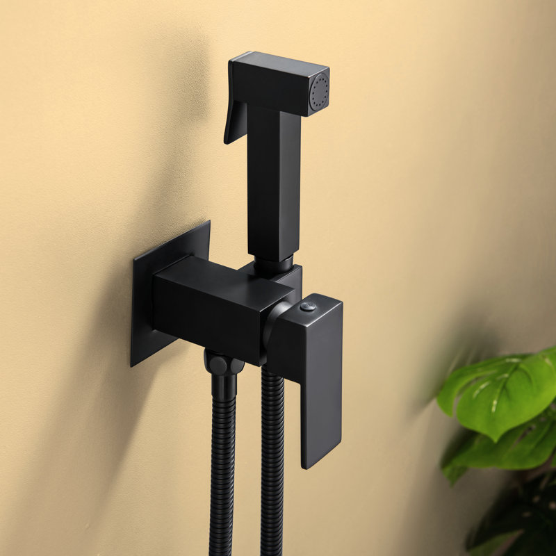 Wall Mounted Hot and Cold Bidet Sprayer Faucet Set, Matte Black