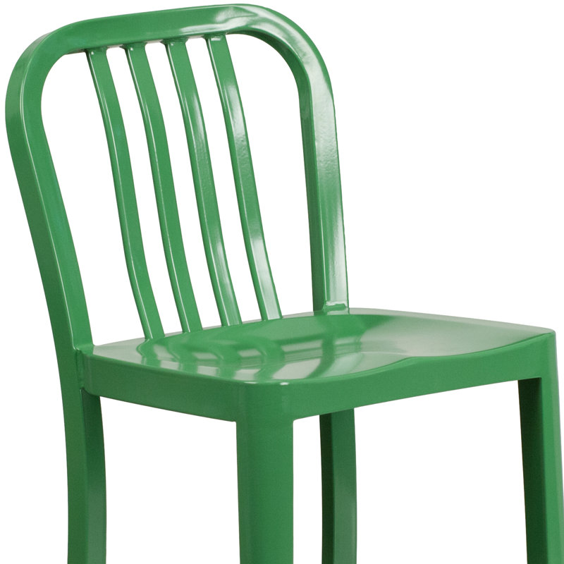 Tabouret de bar d'intérieur et d'extérieur de qualité commerciale avec dossier à lattes verticales, Vert
