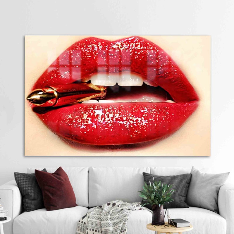 Art mural en verre rouge à lèvres et à œillets offrant une décoration murale moderne pour un style unique