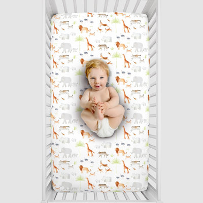NoJo Watercolor Jungle Animals Cirencester Mini Fitted Crib Sheet