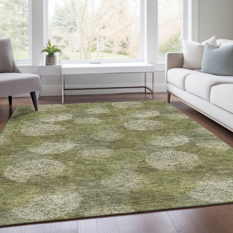 Tapis vert Prisco lavable à la machine de qualité supérieure, Rectangulaire 8 pi x 10 pi