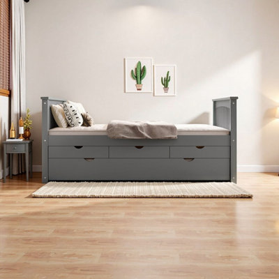 Lit plateforme simple en bois avec tiroirs de rangement et lit gigogne escamotable