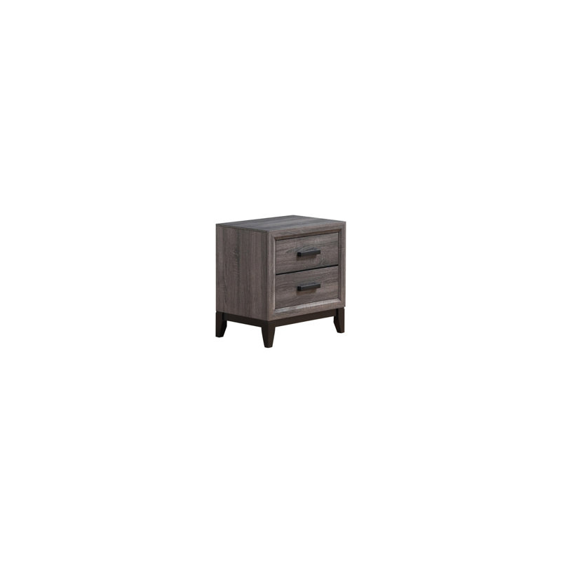  Kate Weathered Foil Grey 2 Drawer Nightstand with Wood Grain and Handle Pulls