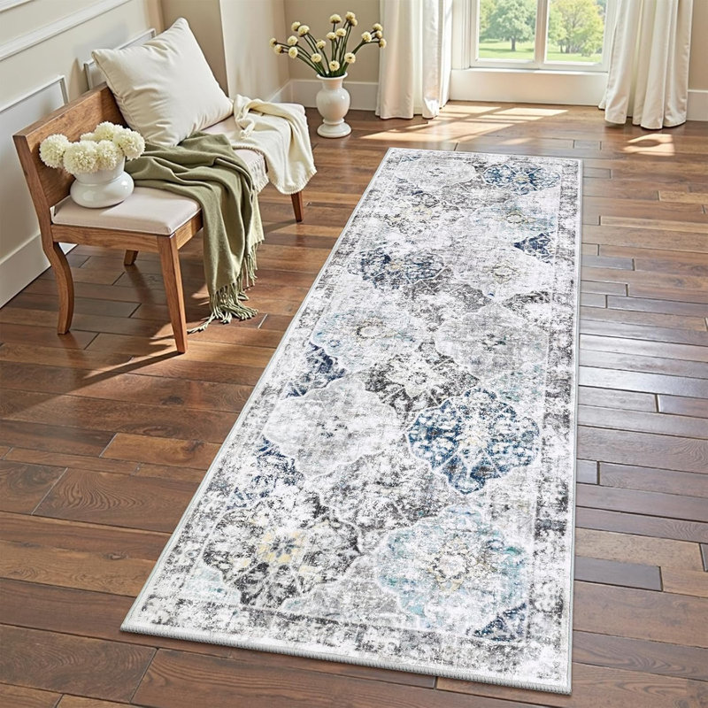 Area Rug, Runner 2' x 6', Blue/Gray