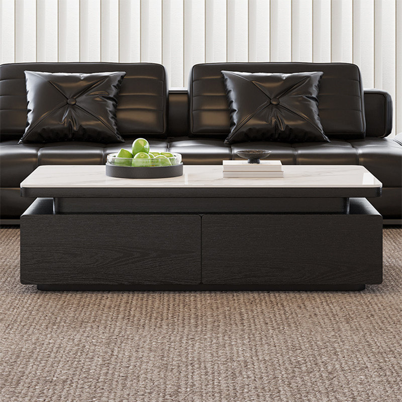 Table basse moderne avec comptoir de rangement en granit, 15.2" H x 55.1" L x 27.6" W