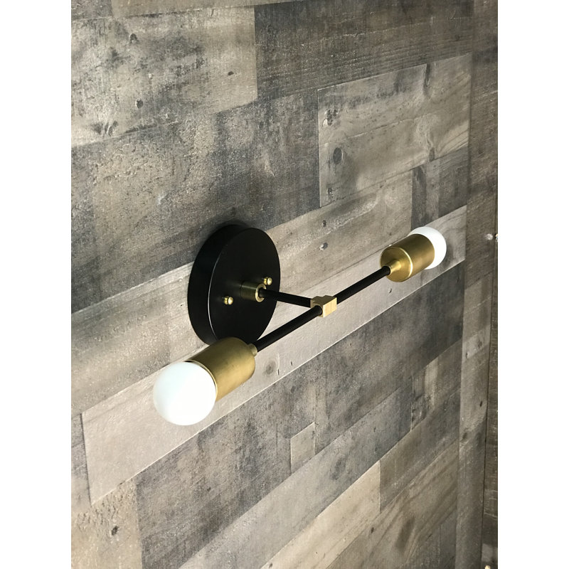 Capehart Armed Sconce, Black/Brass, 5" H x 14" W x 4.75" D