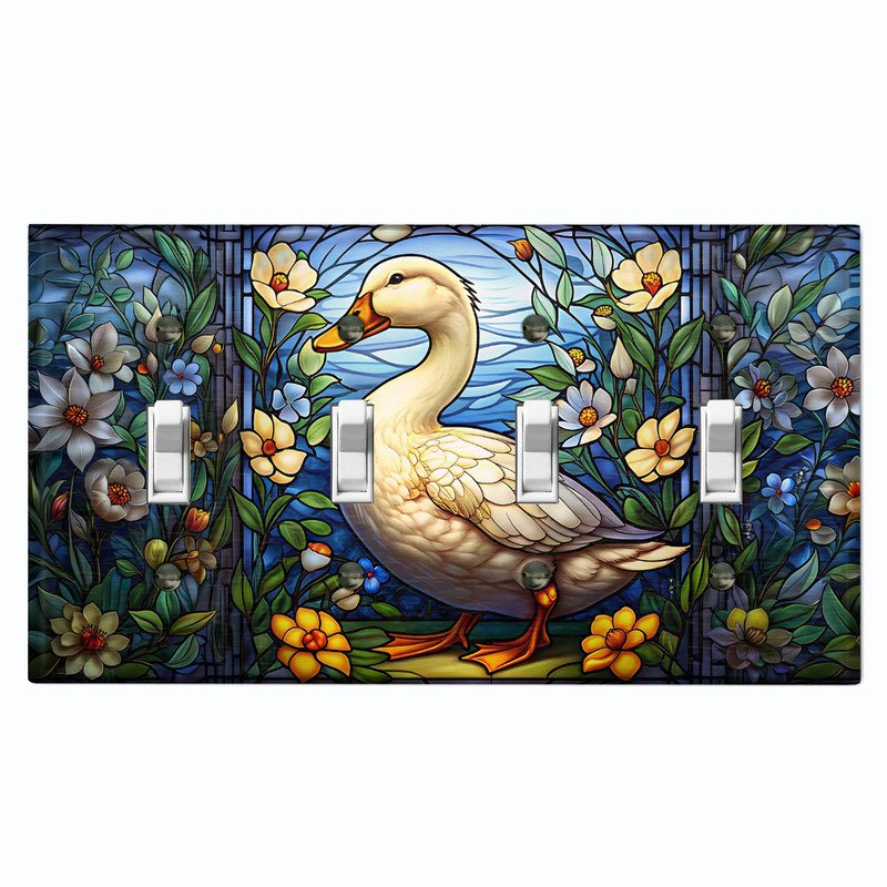 Couvercle de plaque d'interrupteur en métal; Impression de vitrail de canard 4 couleurs US, # 4 Quad bascule