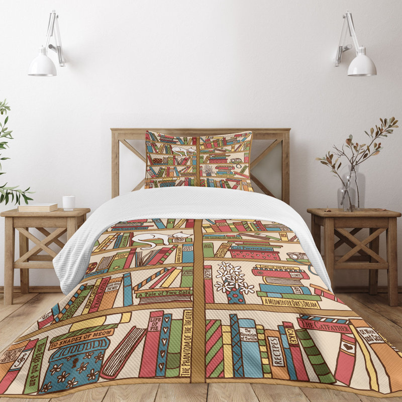 Colorful Cartoon Book Print Twin Bedspread Set