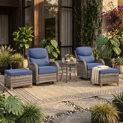 Ensemble de canapé d'extérieur avec coussins de 6 po d'épaisseur à dossier haut, repose-pieds, ensemble de mobilier de patio en osier résistant aux intempéries, convient aux balcons et aux patios