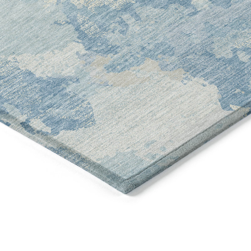 Tapis extérieur lavable abstrait bleu ciel et bleu denim 3 pi x 5 pi