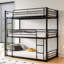 Structure de lit superposé simple noir triple, au-dessus de la conception, deux échelles pour faciliter l'ascension, barrières de sécurité pleine longueur, lit silencieux, structure en métal, accès, lits supérieurs, peu encombrant dans les petites chambres