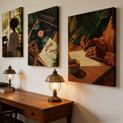 3 pièces femme noire toile art mode fille noire peinture photo décoration murale femmes afro-américaines à la mode affiche de musique œuvre d'art pour les amoureux de la chambre à coucher salon décoration intérieure toile 12 x 16 po