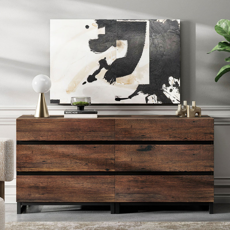 Commode double l 6 tiroirs Rookwood, Noyer foncé