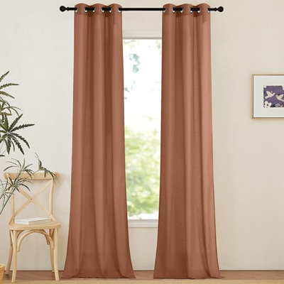 NICETOWN Caramel Linen Curtains For Kitchen, Thick Flax Small Window Treatments Semi Sheer Privacy Assured With Light Through For Cafe/Bathroom, W34 X L96, 2 Panels