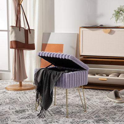 Tabouret de coiffeuse en fausse fourrure avec rangement et pieds en métal