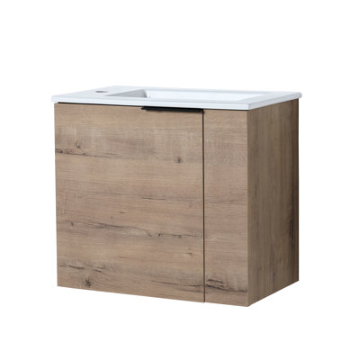 Petit meuble-lavabo de 22 po avec lavabo, fixation murale, porte à fermeture en douceur, lavabo en céramique blanc brillant, quincaillerie noir mat, armoire moderne pour salle de bain, poignée à tirer, décoration