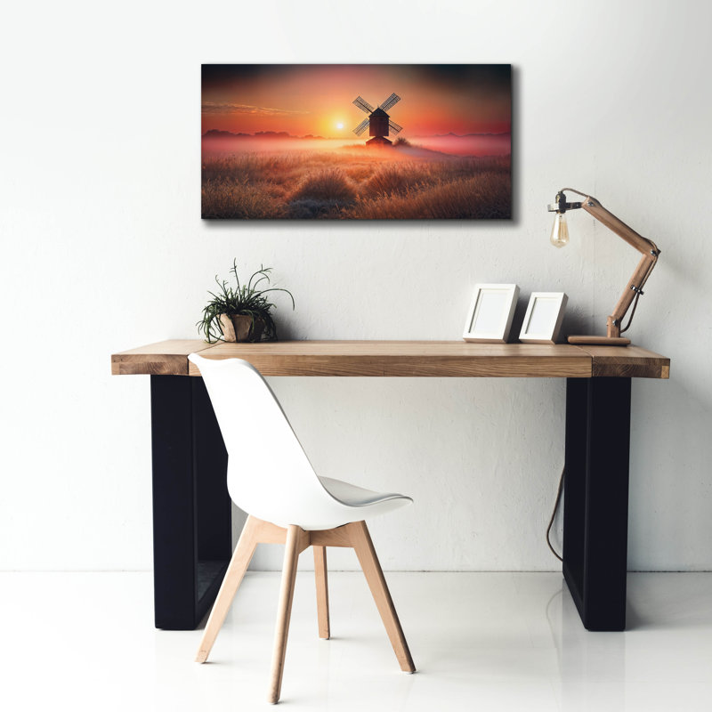 Dugazon, «Serene Sunrise At Windmill» par Rey Klimt, art mural sur toile, H 20 po x l 40 po