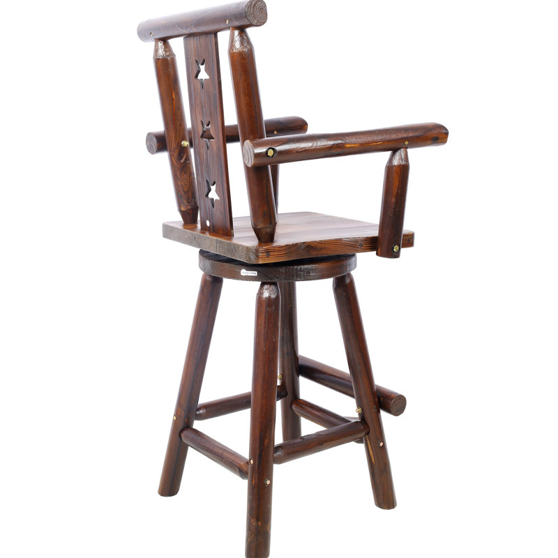 Tabouret de bar ergonomique rustique brun - pivotant sur 360 °, bois de sapin, étoile décorative pour la salle à manger, utilisation de pub avec rotation confortable, bistro, café