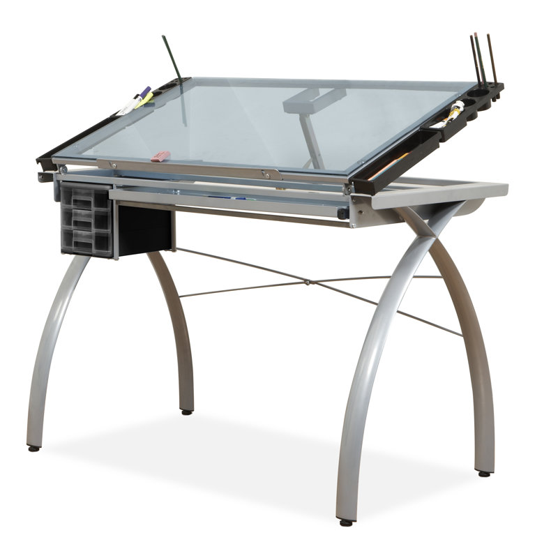 Futura 59'' Black Metal and Clear Glass Drafting Table with Storage