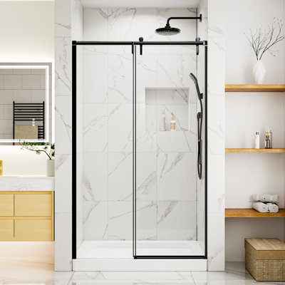 44-48" Wide X 76" High Sliding Semi-Frameless Shower Door Soft-Closing With 6Mm Tempered Glass