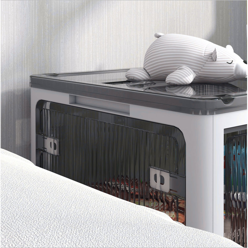 Bacs de rangement empilables avec couvercles, roues et pliables, Blanc