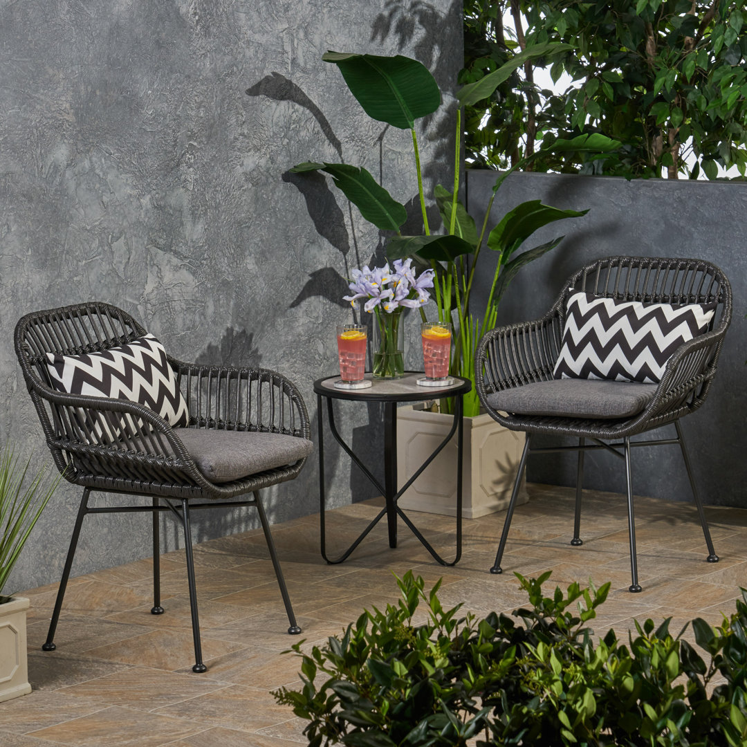 Aaronn Outdoor Woven Patio Chair with Cushions (Set of 2) Wade Logan® Color: Dark Gray/Gray