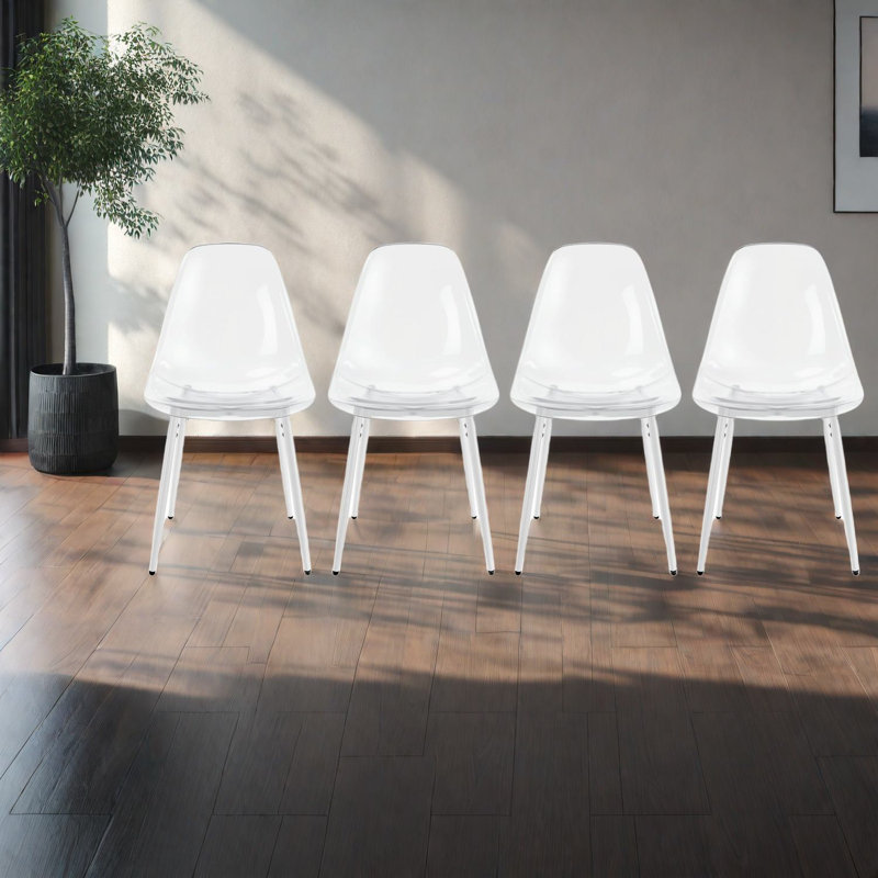 Ensemble de 4 chaises de salle à manger modernes, pieds en métal, finition blanc antique