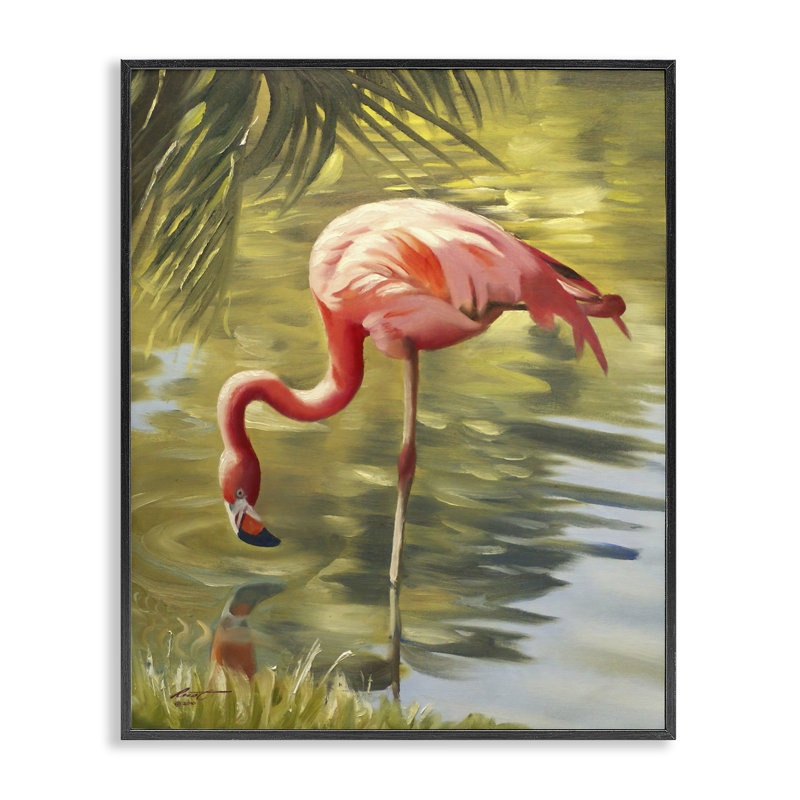 «Flamingo Shallow Pond», estampe numérique par D. Rust, Noir, H 14 po x l 11 po