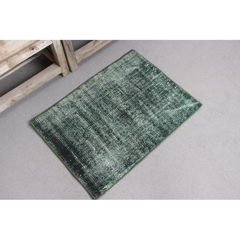 Overdyed Vintage Turkish Rug in Vibrant Green with Traditional Geometric Patterns Ideal for Small Indoor Spaces