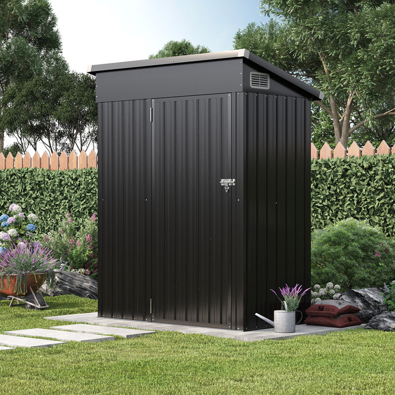 5 ft. W x 3 ft. D Galvanised Metal Storage Shed with Base & Sloping Roof , Ventilation, Black