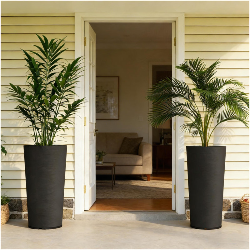 Ensemble de 2 pots à fleurs, grandes jardinières empilables, jardinière haute, Noir