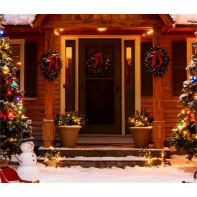 Sapin de Noël artificiel sans fil avec lumières DEL blanc chaud et décorations naturelles pour une décoration extérieure d'entrée