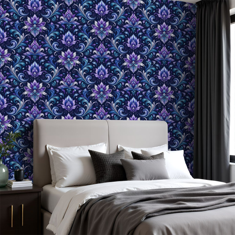 Rouleau de papier peint adhésif amovible violet élégant l 23,6 po x H 118 po, 117.96" L x 23.6" W