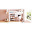 Lit mezzanine double avec finition blanche et tablettes, bureau, bureau. Cadre en bois de pin. Maximisez l'espace dans les espaces de vie. Polyvalent pour de multiples utilisations. Aucun sommier tapissier requis. L 79,5 po x l 57 po x H 65 po. 350 lb-118035487-118035486