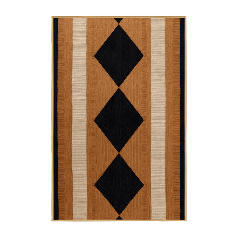 Machine Washable Checkered Brown Area Rug, Rectangle 2' x 3'