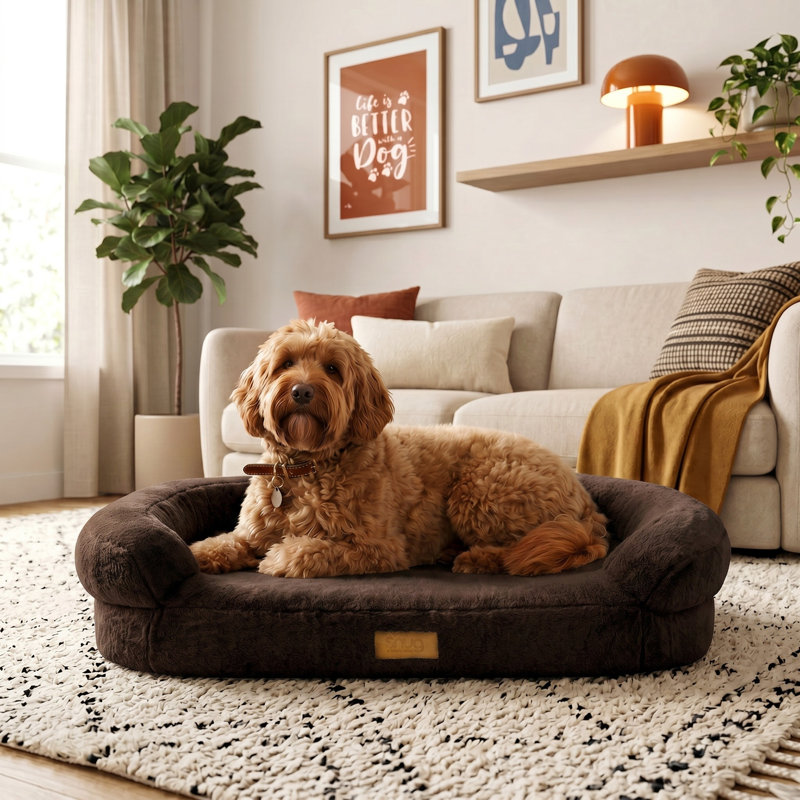 Faux Fur Pet Bed, S/M 72 x 58 x 16 cm, Brown