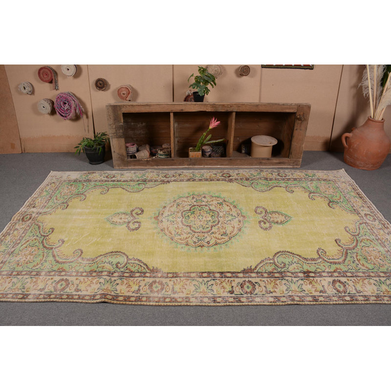 Grands tapis 5,2 x 9,3 pi, tapis rétro, tapis vert luxueux, tapis turcs, tapis géométrique, tapis tendance