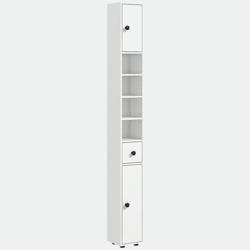 Armoire de rangement haute pour salle de bain, armoire à papier hygiénique étroite avec tablettes ouvertes, armoires à 2 portes