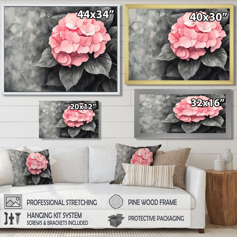 Hortensias avec une douce rose Bloom III - hydrangées, art mural, Impression d'un seul cadre photo sans passe-partou, Blanc